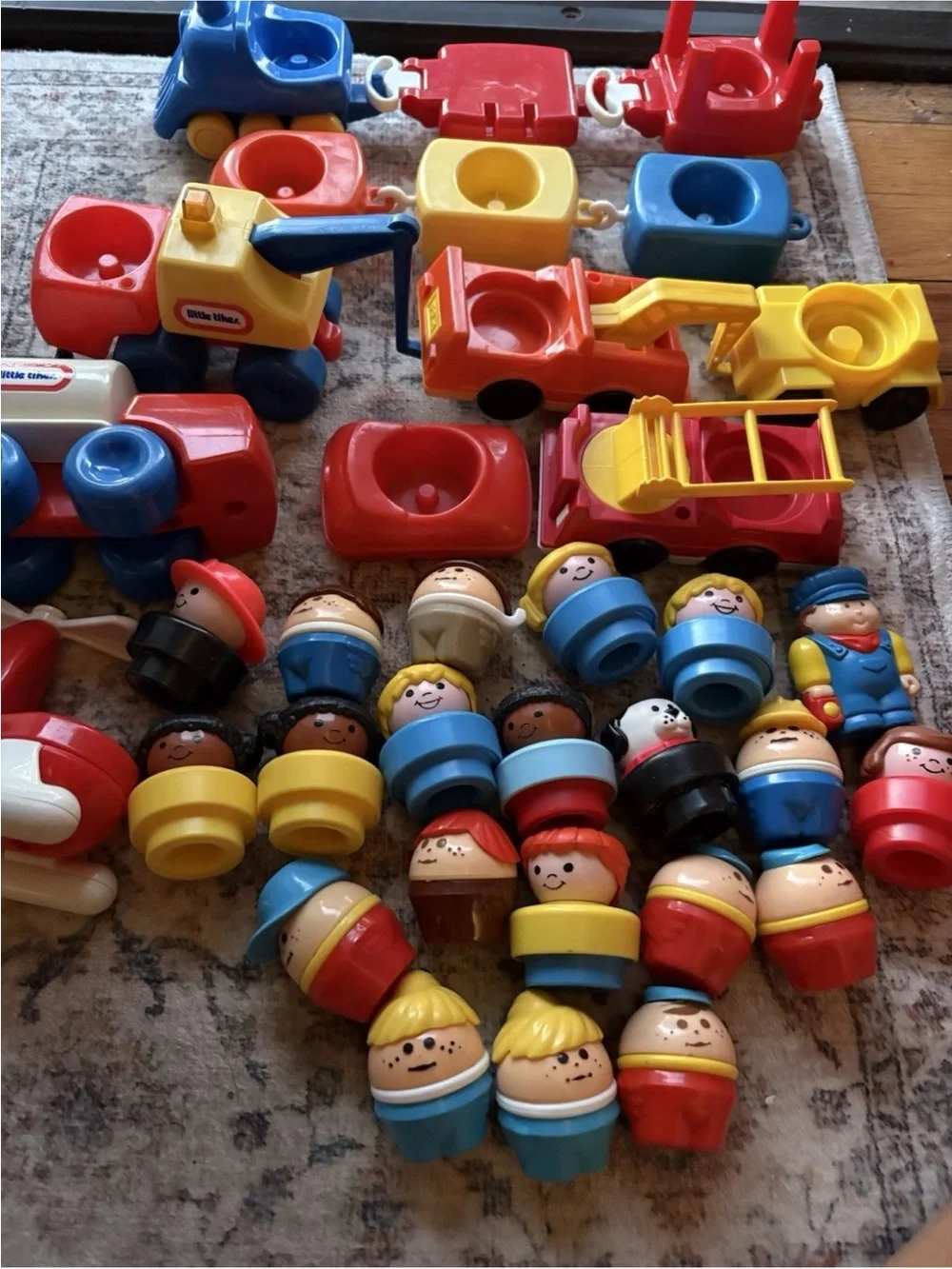 Vintage Little Tikes Play Toys Set Helicopter, Gas Truck, Trains, Tow Trucks